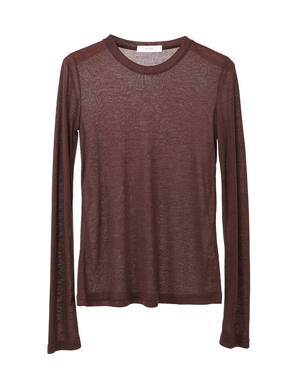 See-Through Solid Color Long Sleeves Skinny Round-Neck T-Shirts