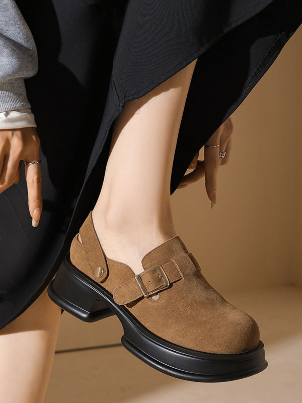 Belt Buckle Round-Toe Shallow Cut Split-Joint Platform Shoes Mary Janes
