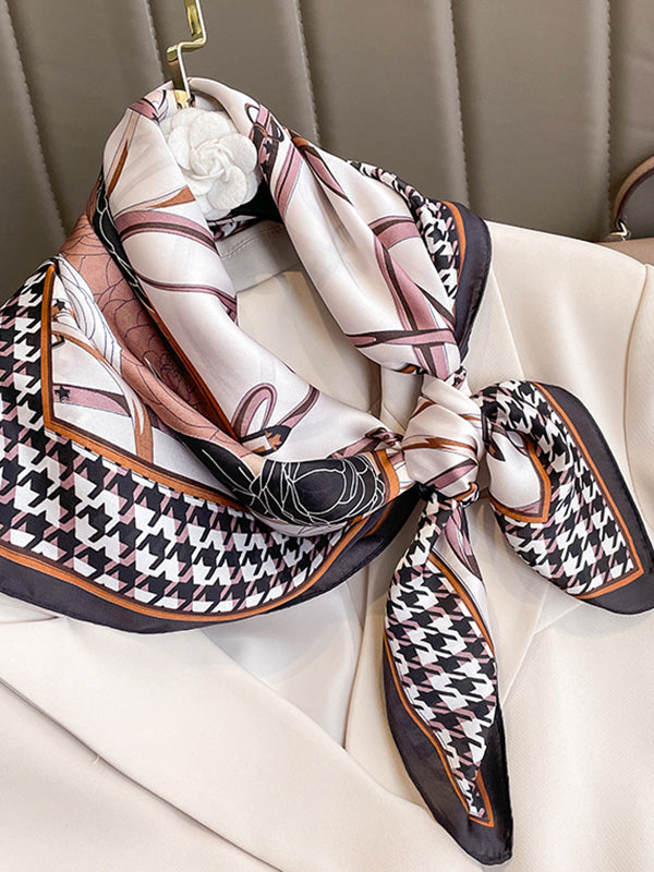 Floral Printed Houndstooth Square Scarfs&Hats