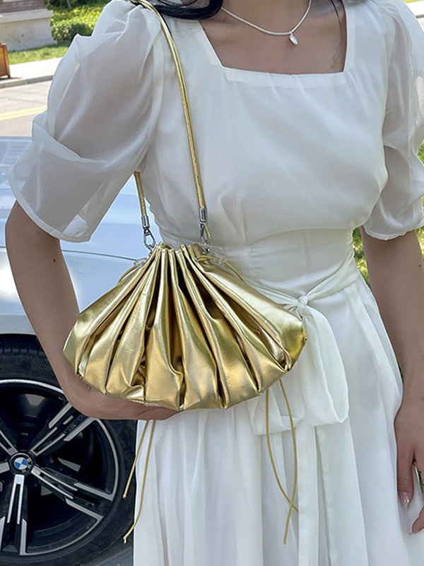 Chains Drawstring Shell Ruffled Zipper Crossbody Bags Accessories