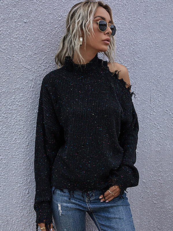 Urban Knitting Loose Hollow High-Neck Sweater