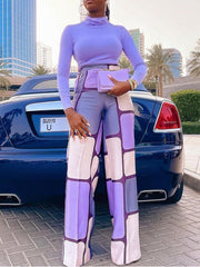 Color-Block Loose Trousers Casual Pants Bottoms