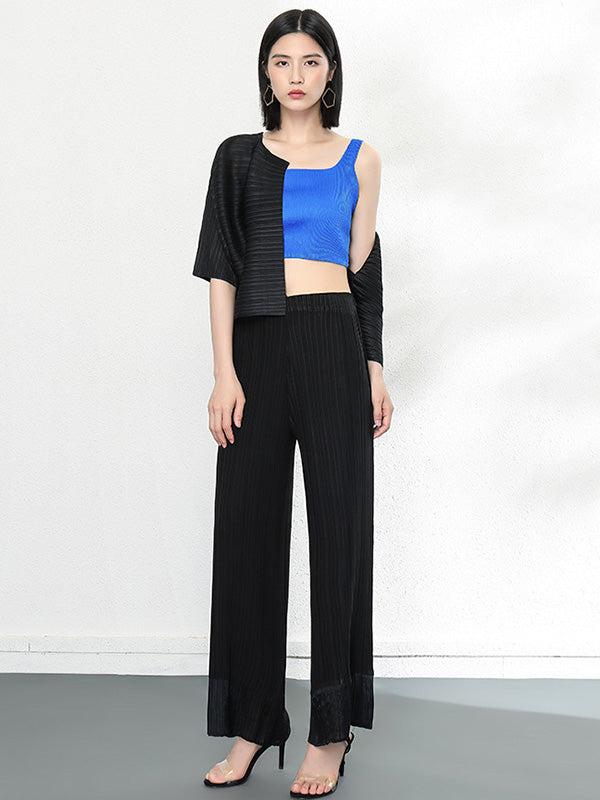 Casual Loose Half Sleeves Pleated Solid Color Outerwear