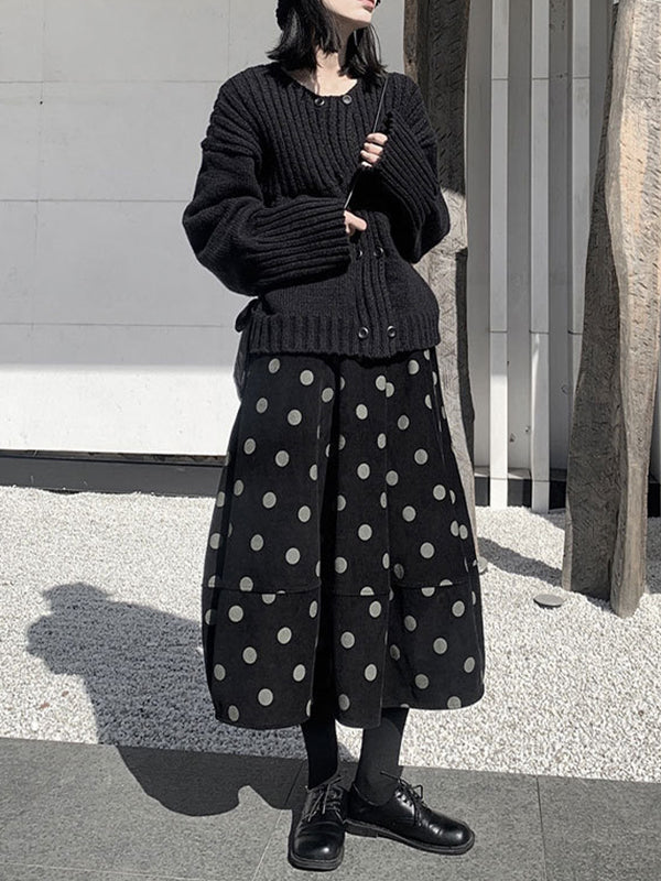Elastics Polka-Dot Printed Split-Joint High Waisted Loose Skirts