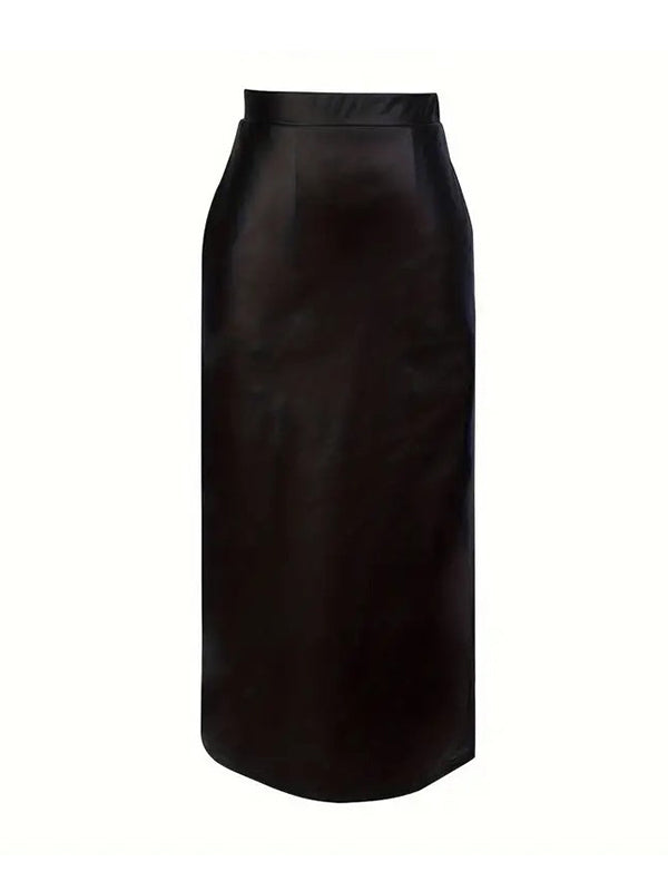 Pockets Solid Color Split-Side High Waisted Loose Skirts Bottoms