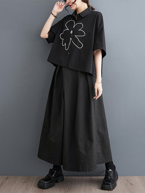 Floral Printed Loose Short Sleeves Lapel Blouses