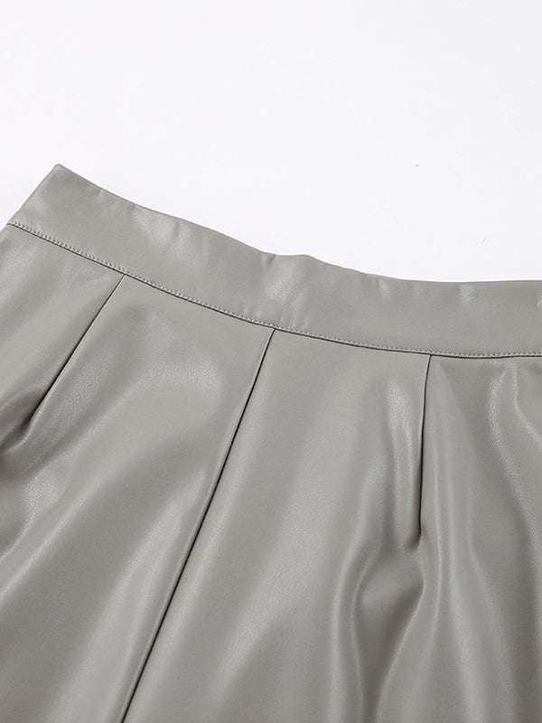 Solid Color Split-Back Split-Joint Skinny PU Skirts