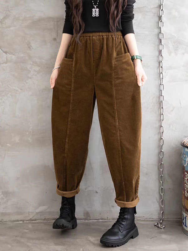 Elasticity Pockets Solid Color Loose Half Pants