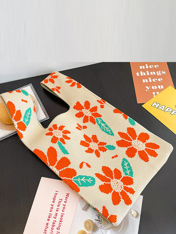 Floral Printed Woven Handbag Bags Accessories