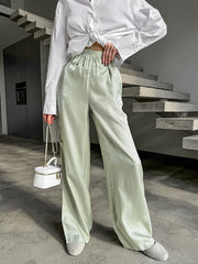 Elasticity Shiny Solid Color Split-Joint High Waisted Loose Trousers Pants