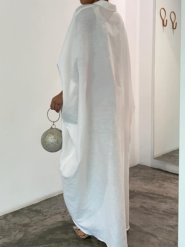 Solid Color Batwing Sleeves Long Sleeves V-Neck Maxi Dresses