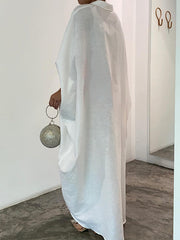 Solid Color Batwing Sleeves Long Sleeves V-Neck Maxi Dresses