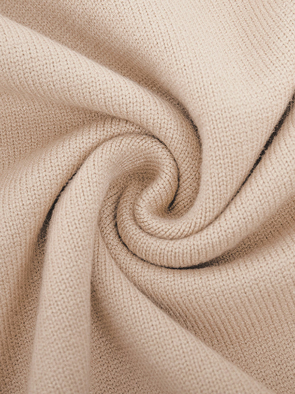 Solid Color Split-Joint Long Sleeves Loose High Neck Sweater Tops Pullovers