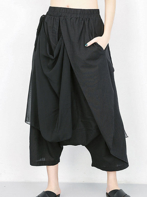 Pleated Solid Color Harem Pants Loose Ninth Pants
