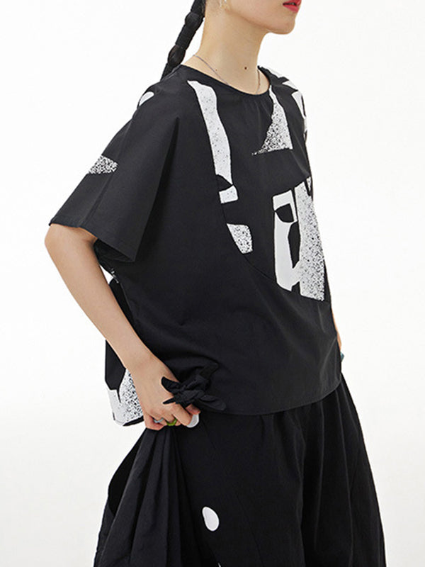 Printed Loose Short Sleeves Round-neck T-Shirts Tops