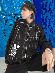Casual Contrast Color Printed Drawstring Blouse Top