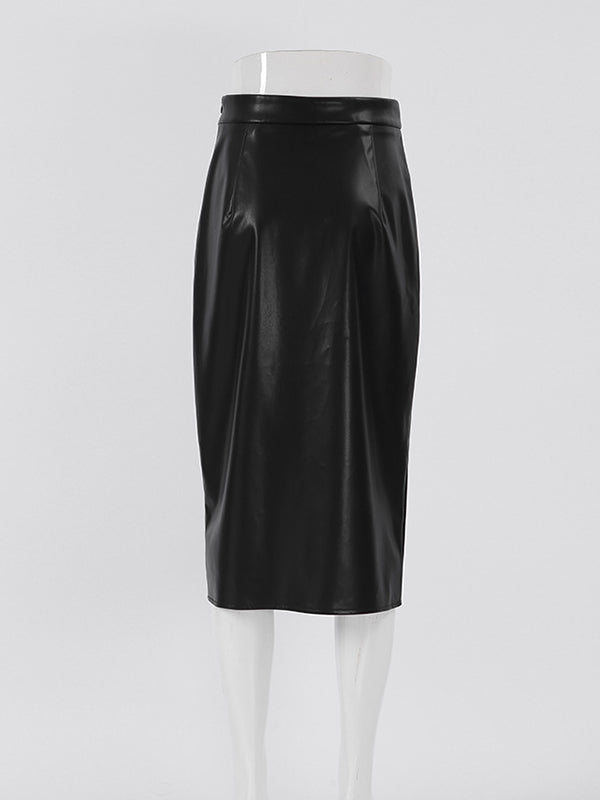 Solid Color Split-Front Zipper High Waisted Skirts Bottoms