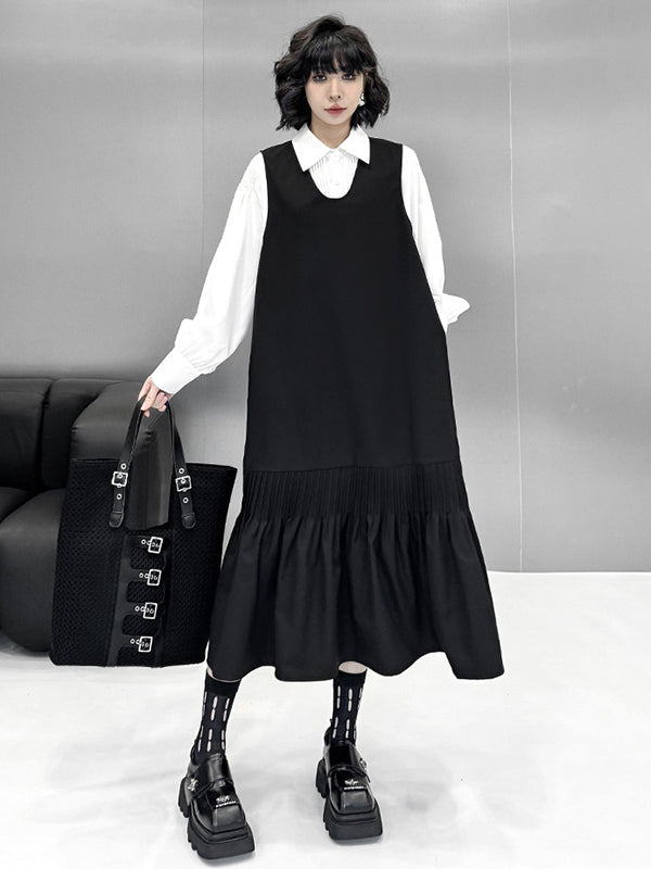 Buttoned Pleated Solid Color Long Sleeves Loose Polo Blouses&Shirts Tops