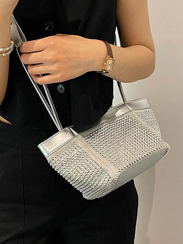 Rhine Stones Shiny Split-Joint Zipper Handbags Crossbody Bags