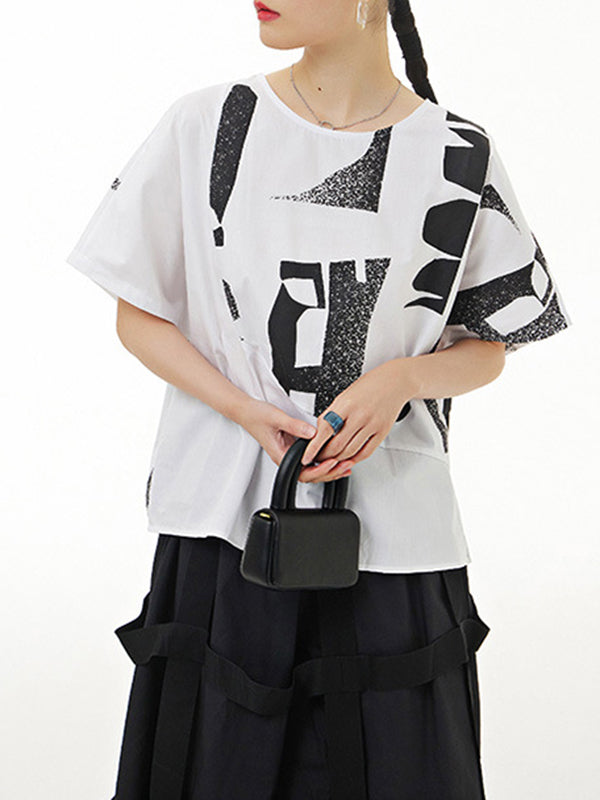 Printed Loose Short Sleeves Round-neck T-Shirts Tops