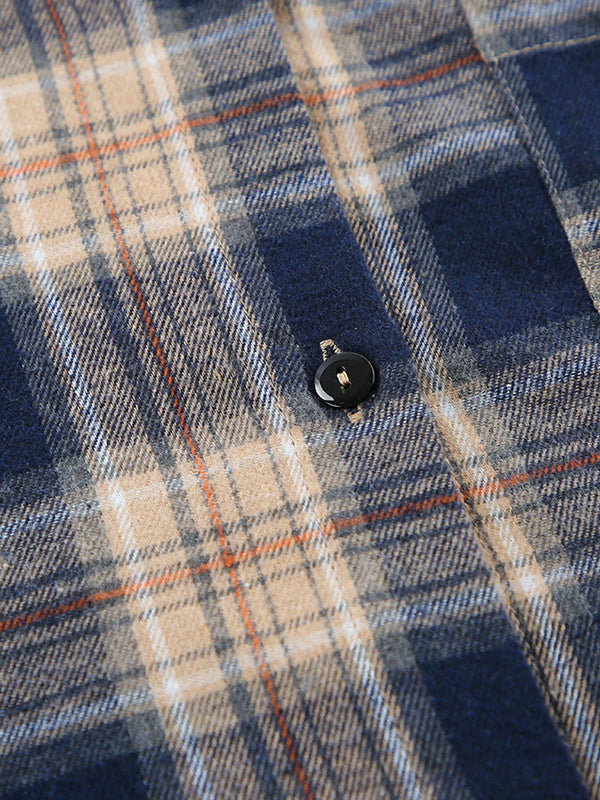 Plaid Split-Joint Long Sleeves Loose Lapel Blouses
