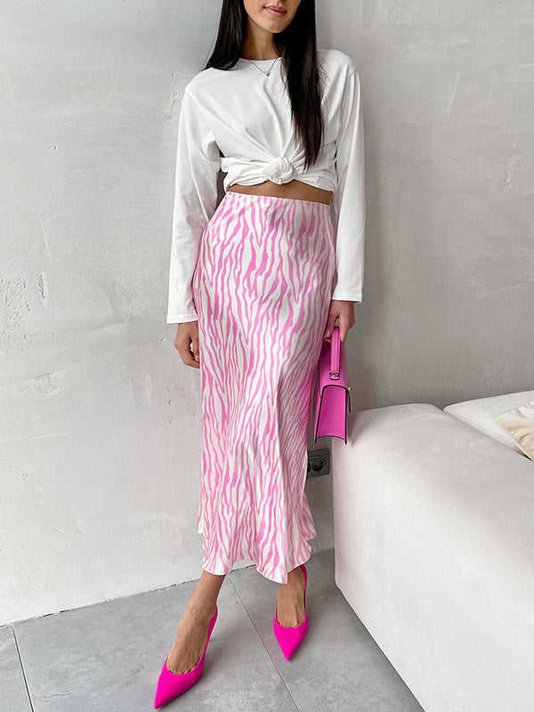 Contrast Color Zebra-Stripe Mermaid Skirts Bottoms