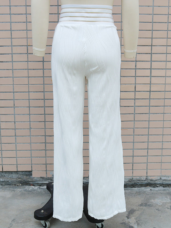 Elasticity Hollow Pleated Solid Color Loose Wide Leg Trousers Pants