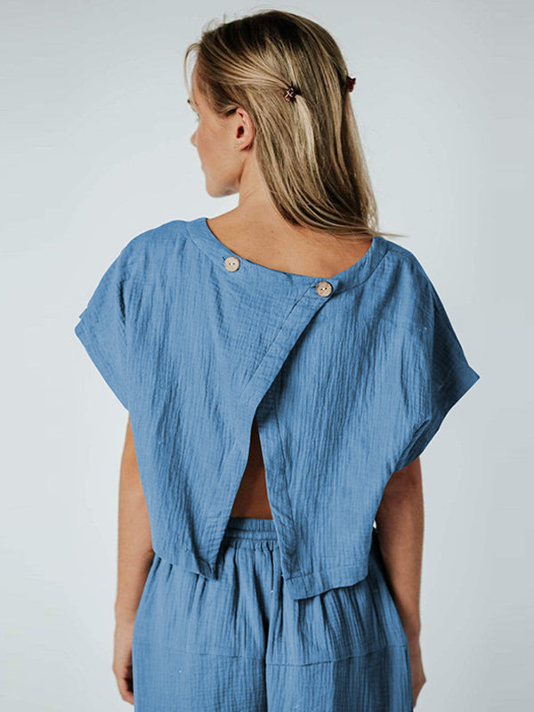 Original Solid Color Loose Pleated Jumpsuits