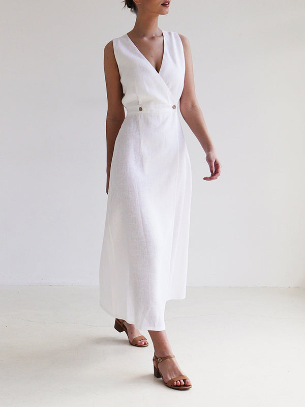 Split-Joint Loose Sleeveless V-Neck Maxi Dresses