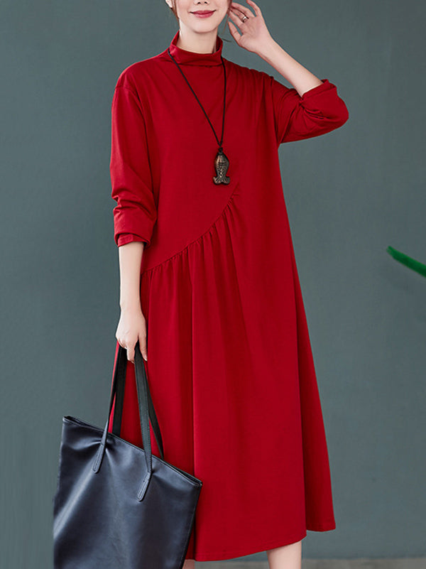 Original Solid High-Neck Knitting Dress
