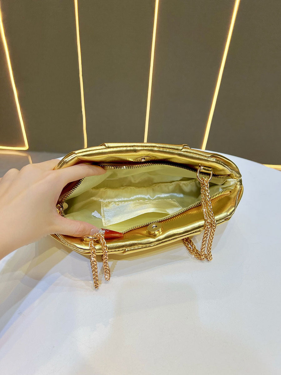 Chains Pleated Solid Color Zipper Shoulder Bags Evening Bags & Clutches