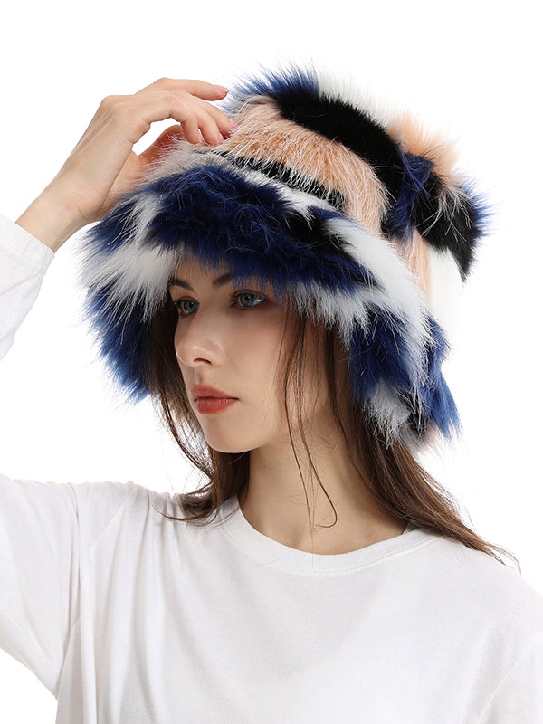 Adjustable Contrast Color Keep Warm Velvet Bucket Hat