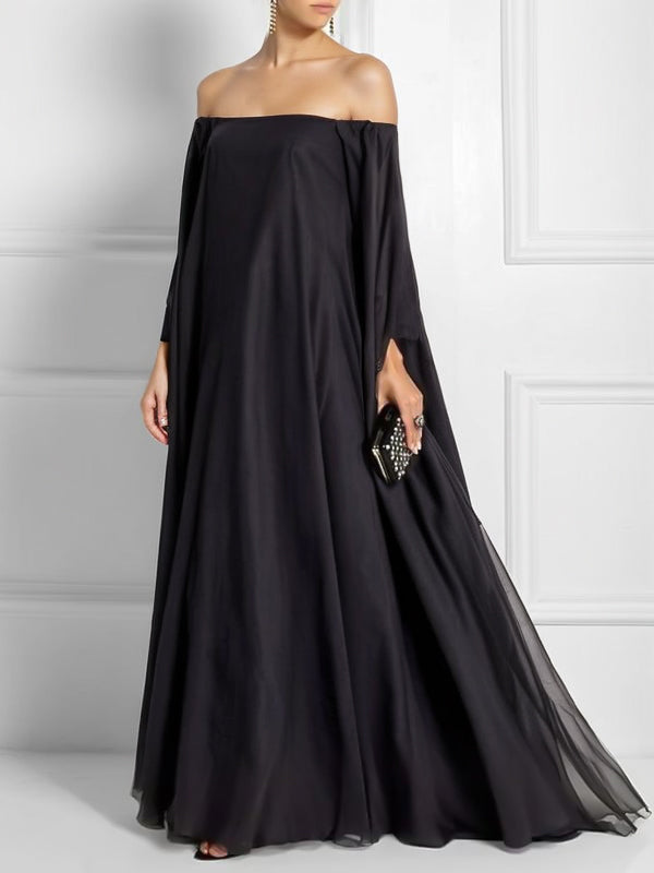 Solid Color Split-Joint Batwing Sleeves Loose Off-The-Shoulder Maxi Dresses