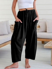 Column Loose Elasticity Pockets Solid Color Casual Pants Bottoms Trousers