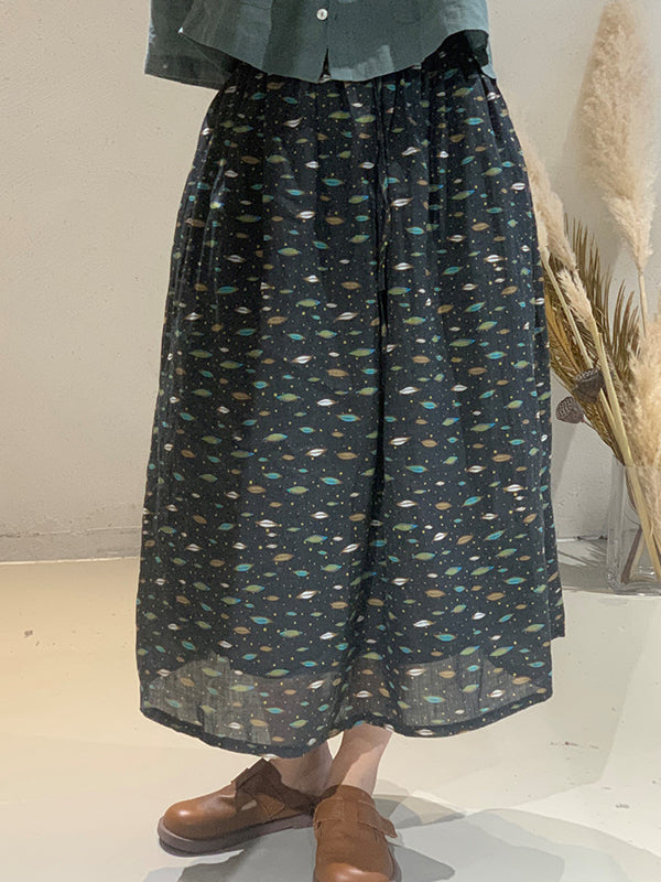 Drawstring Elasticity Floral Printed Loose Skirts