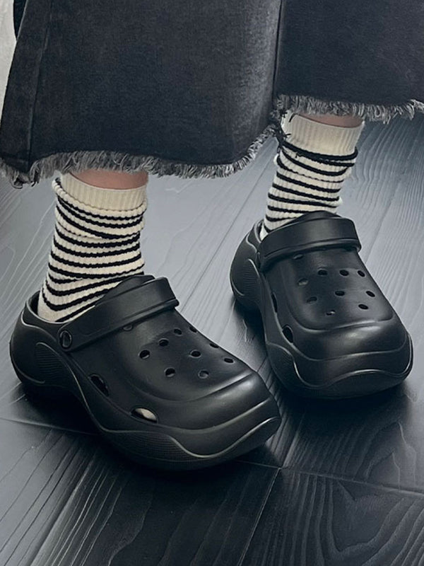 Hollow Round-Toe Solid Color Slippers Sandals Crocs