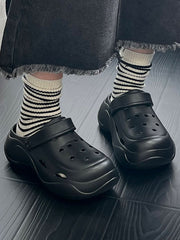 Hollow Round-Toe Solid Color Slippers Sandals Crocs