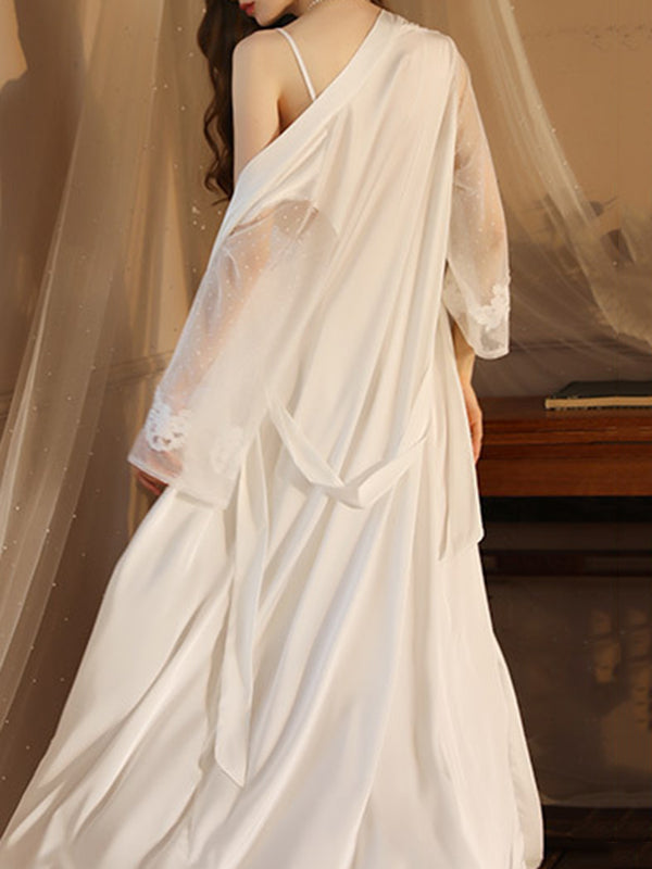 Gauze Ribbed Split-Joint Loose V-neck Robes Intimates&Pajamas