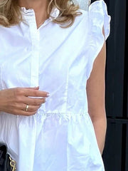 Pleated Solid Color Split-Joint Cap Ruffle Sleeve Loose Stand Collar Blouses&Shirts Tops