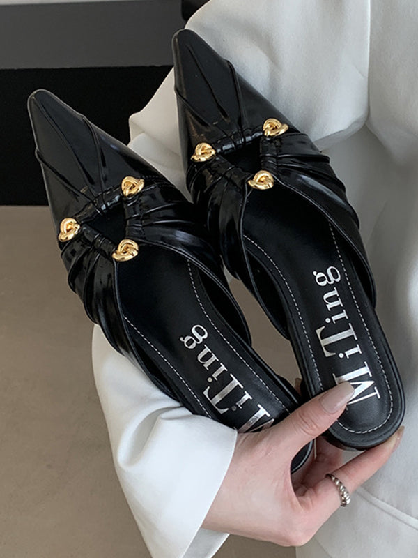 Hollow Pointed-Toe Split-Joint Slippers&Mules Sandals