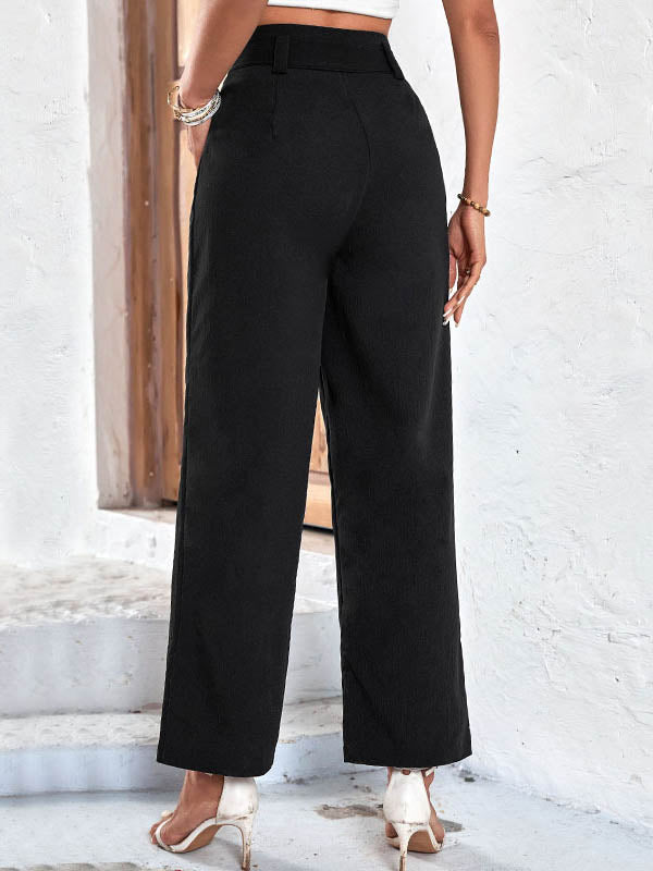 Ribbed Solid Color High Waisted Wide Leg Casual Pants Bottoms