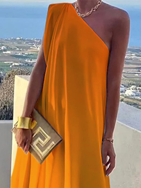 Gradient Split-Joint Loose Sleeveless One-shoulder Maxi Dresses
