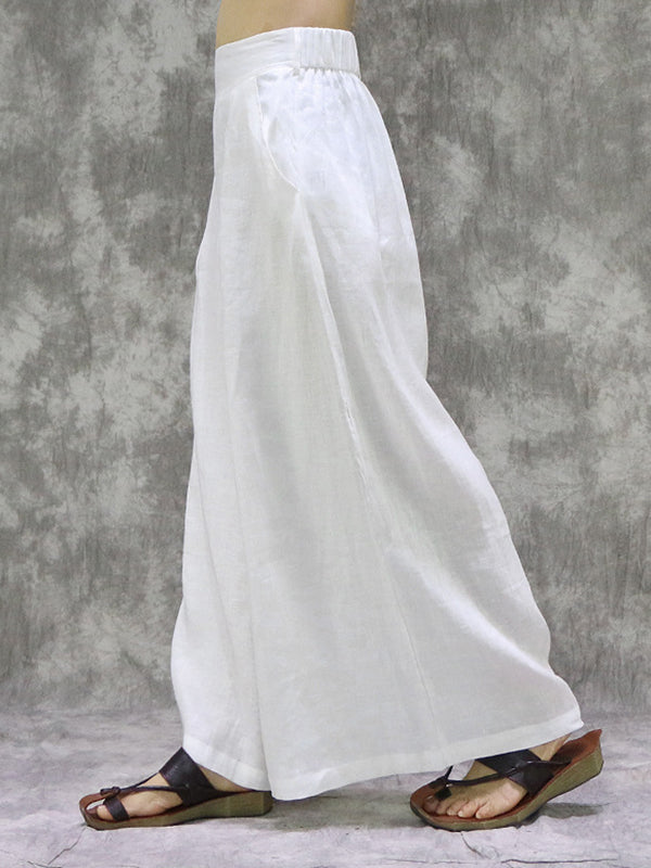 Pockets Solid Color High Waisted Loose Trousers Wide Leg Pants
