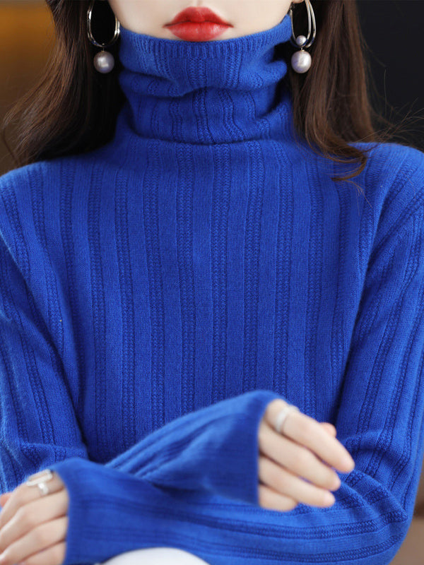 Keep Warm Solid Color Long Sleeves Skinny High Neck Sweater Tops Pullovers