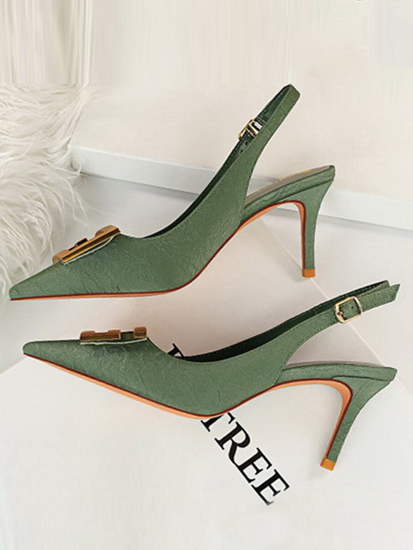 Belt Buckle Pointed-Toe Sling Shoes Pumps