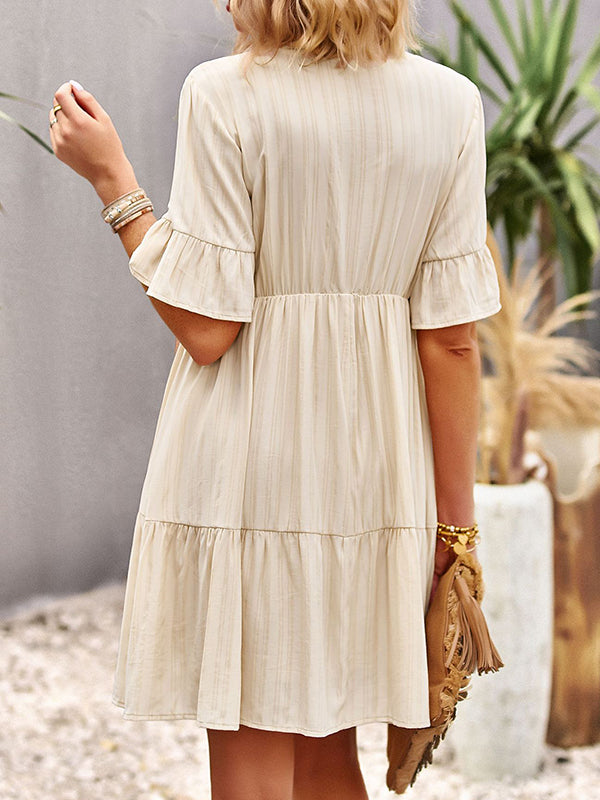 Falbala Loose V-Neck Mini Dresses