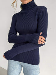 Long Sleeves Skinny Solid Color High Neck Pullovers Sweater Sweater Tops