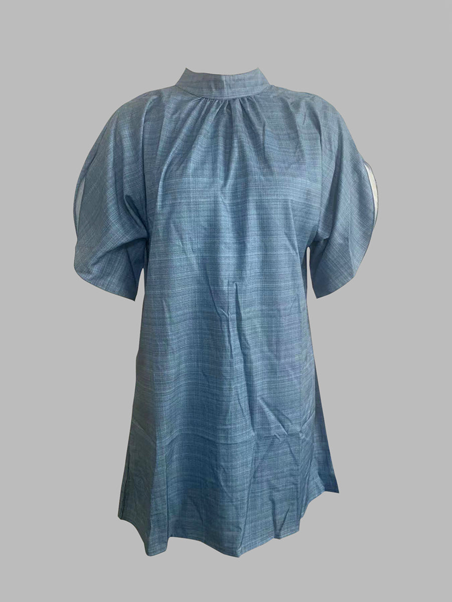 Solid Color Loose Raglan Sleeve Mock Neck Mini Dresses