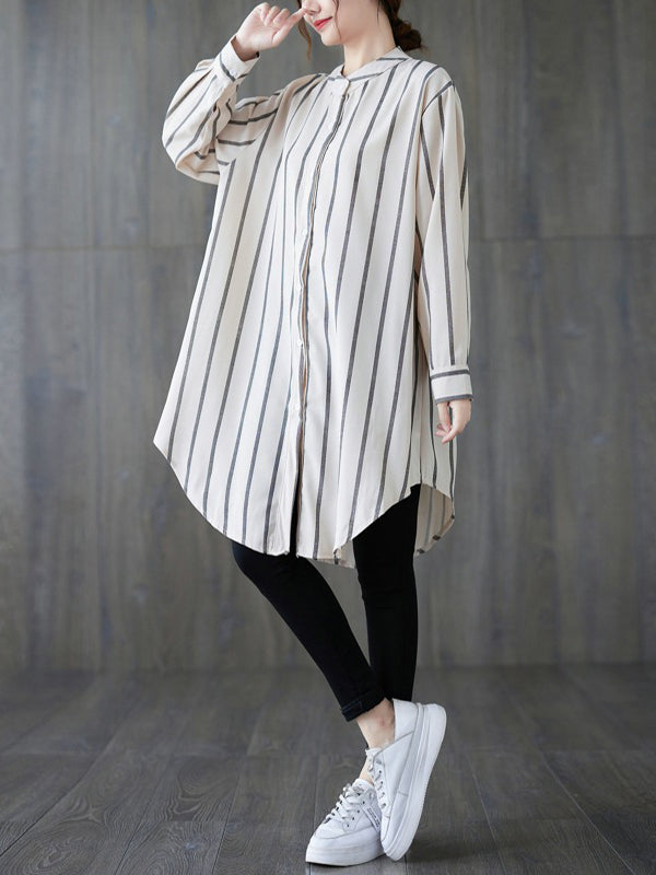 Buttoned Striped Long Sleeves Loose Blouses&Shirts Tops