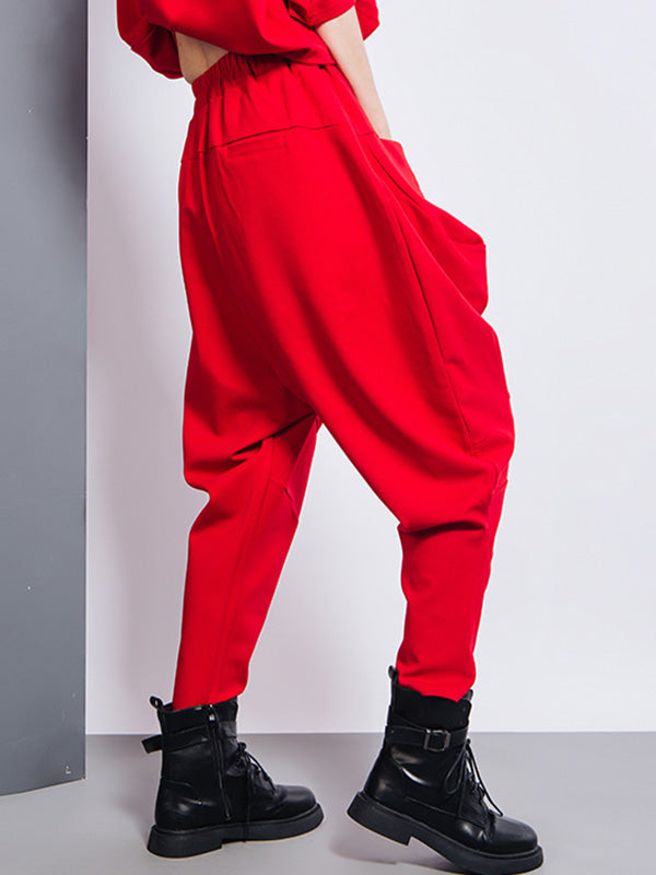 Casual Loose Split-Joint Solid Color High-Waisted Harem Pants